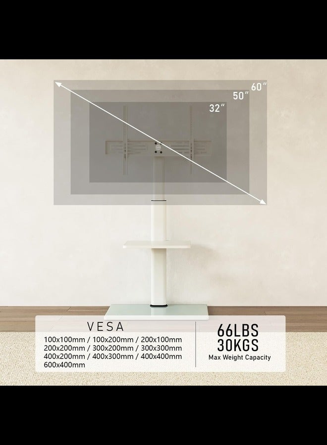 Universal TV Floor Stand, White Corner TV Stand for 32 to 60 Inch TVs,Swivel Bracket,Height Adjustable, Adjustable Shelf, Cable Management  - Image 3