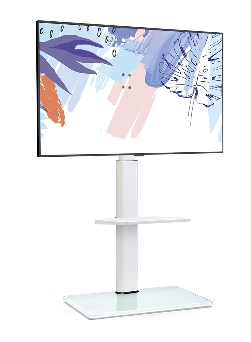 Universal TV Floor Stand, White Corner TV Stand for 32 to 60 Inch TVs,Swivel Bracket,Height Adjustable, Adjustable Shelf, Cable Management  - Image 1