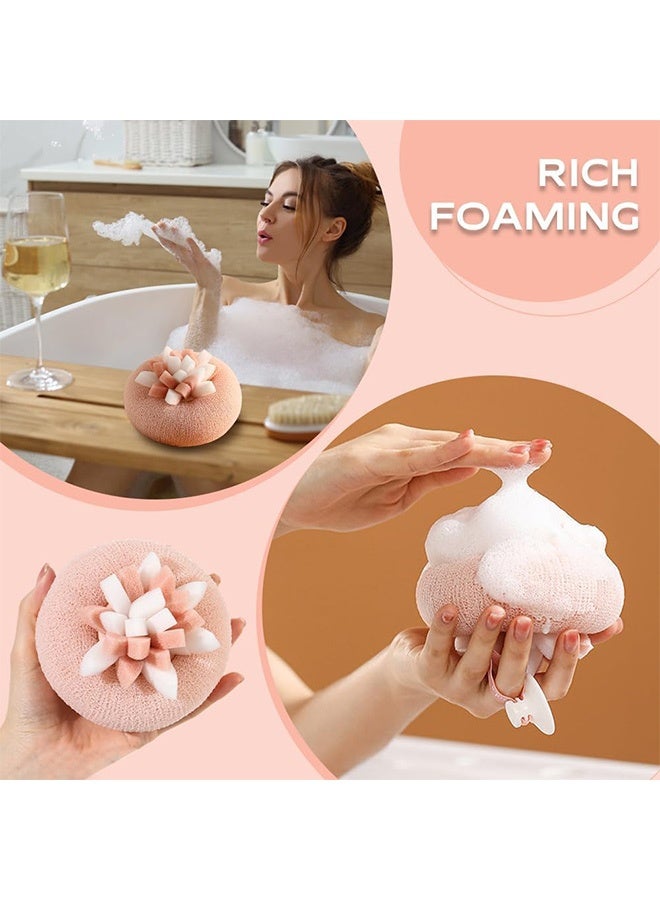 قطعتان من إسفنجة الاستحمام فائقة النعومة على شكل زهرة عباد الشمس مع كوب شفط - كرة ليف استحمام شبكية مقشرة لإكسسوارات الحمام، مقشر للجسم على شكل زهرة لطيفة للأطفال والكبار، لطيف على البشرة - Image 4