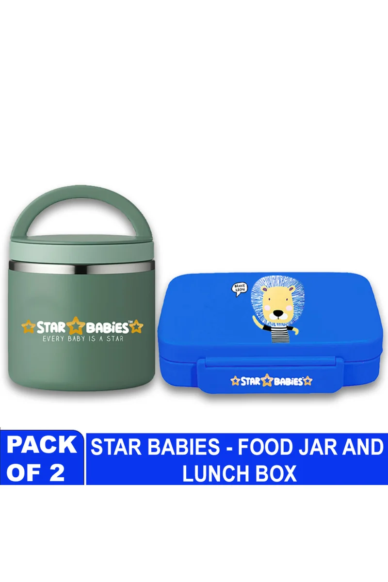 ستار بيبيز Star Babies - Star Babies Brave Lion Bento Lunch Box with 4 Compartments, BPA Free, Leak-Proof with Stainless Steel Food Jar-500 ml