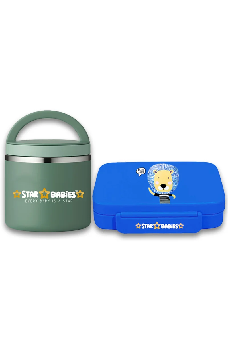 ستار بيبيز Star Babies - Star Babies Brave Lion Bento Lunch Box with 4 Compartments, BPA Free, Leak-Proof with Stainless Steel Food Jar-500 ml