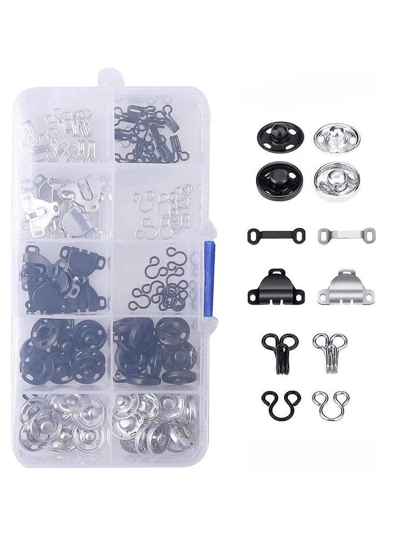 NIBEMINENT 3 Styles Skirt Hooks and Eyes Sewing Hook, Snaps Clothing Tools with Metal Buttons Fasteners Press Studs for Trousers Dress Bra DIY Crafting, 2 Colors (50 Pair)  - Image 1