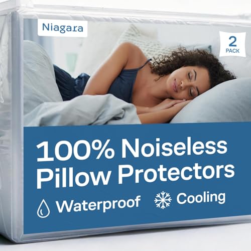 100 Waterproof Pillow Protectors Standard 20x26 Pair Zippered Pillow Case Pillow Cover Guaranteed Noiseless Pad Ultra Plush Absorbent Viscose Made from Bamboo White 2 Pack