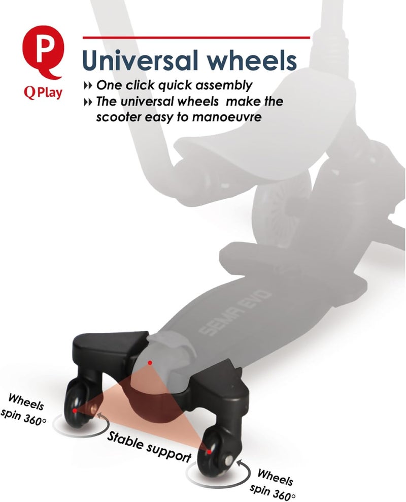 QPlay Sema Evo Scooter Universal Wheel – Quick One-Click Assembly, 360° Swivel Design, Stable Support Accessory for Easy Maneuverability, Durable Replacement Wheels for Kids and Adult Scooters - Image 3