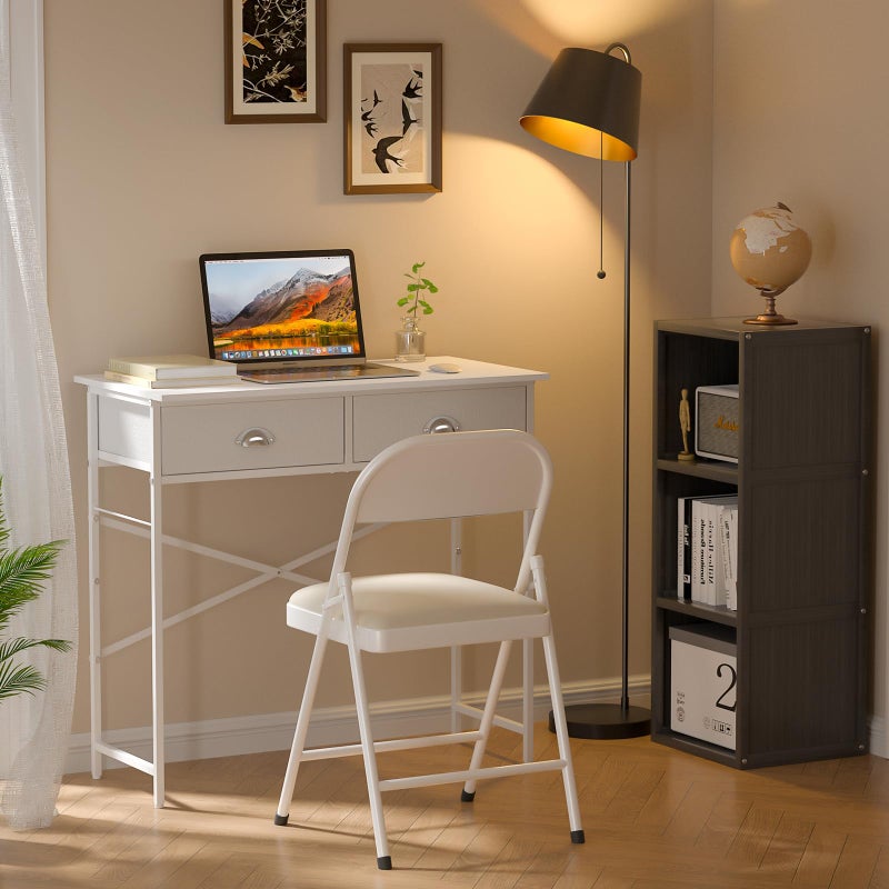 DAOUTIME Small Writing Desk for Kids Bedroom, 31.5 Inch White Computer Desk for Small Spaces, Simple Desk with 2 Fabric Drawers for Home Office, Dorm, Living Room, Home Study Table, White - Image 3