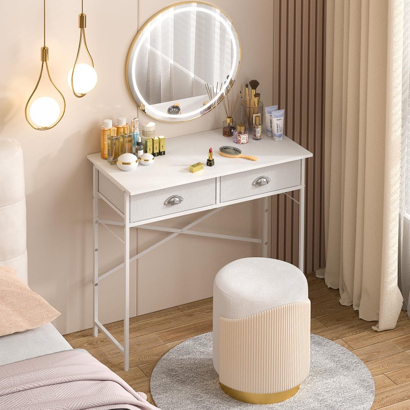 DAOUTIME Small Writing Desk for Kids Bedroom, 31.5 Inch White Computer Desk for Small Spaces, Simple Desk with 2 Fabric Drawers for Home Office, Dorm, Living Room, Home Study Table, White - Image 5