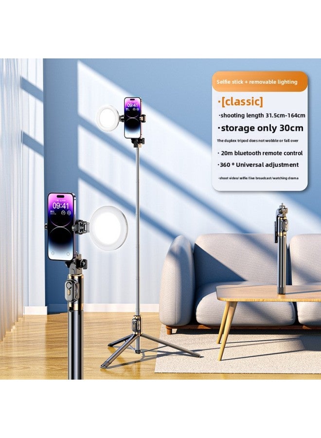 Loquat Selfie Stick Mobile Phone Stand Live Broadcast Stand Computer Stand Desktop Lazy Tremolo Tablet Bluetooth Tripod-Color:M28 Classic Black 1.64 Extended + 1 Beauty Lamp  - Image 1