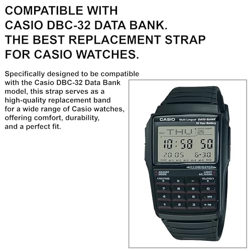 DBLACK ''CDS14'' 22mm Resin Watch Strap // Best Replacement, Compatible Watch Band For CASIO DBC-32 Data Bank Watch and other Models (Black) - Image 4