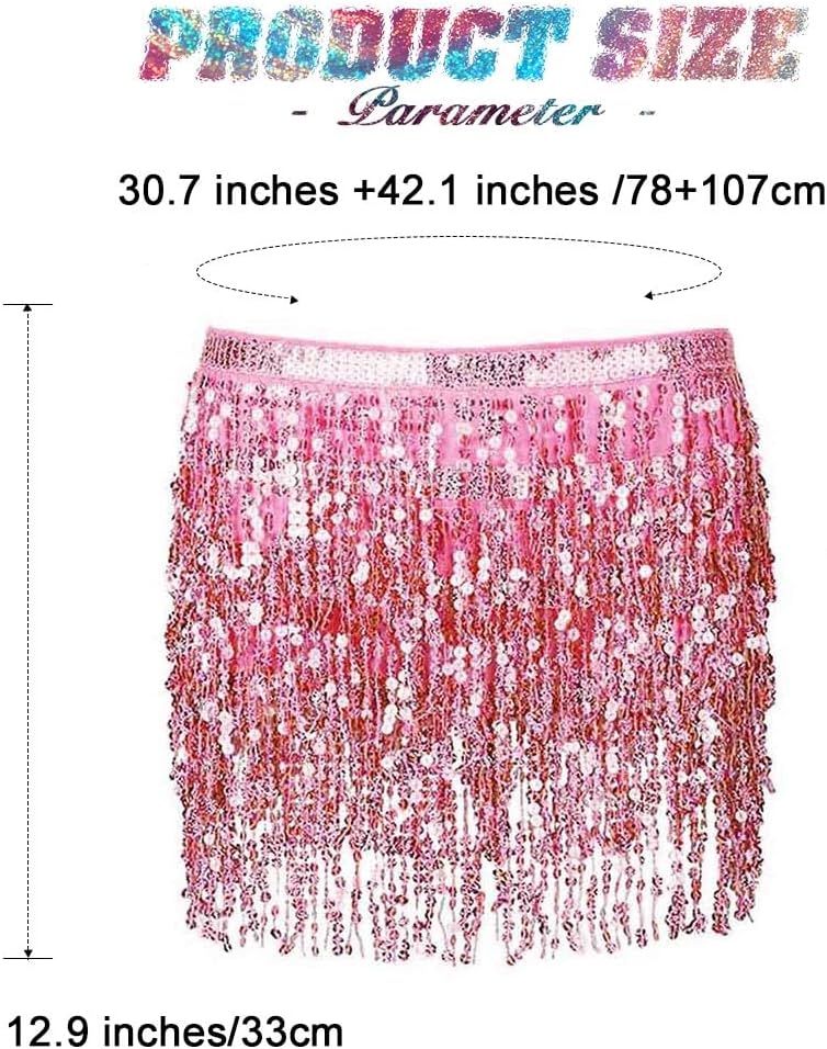 REETAN Fringe Sequin Skirt Belly Dance Sparkly Rave Skirts for Women - Image 5