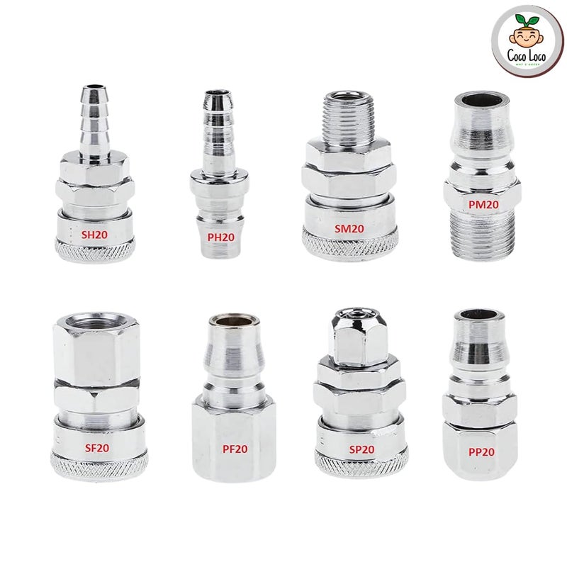 coco loco (2 قطع SH20 + 2 قطع PH20) موصلات هوائية لخرطوم الهواء ضاغط موصل سريع الفتح موصلات خط الهواء لخرطوم الهواء بقطر داخلي 8 مم مجموعتين - Image 5
