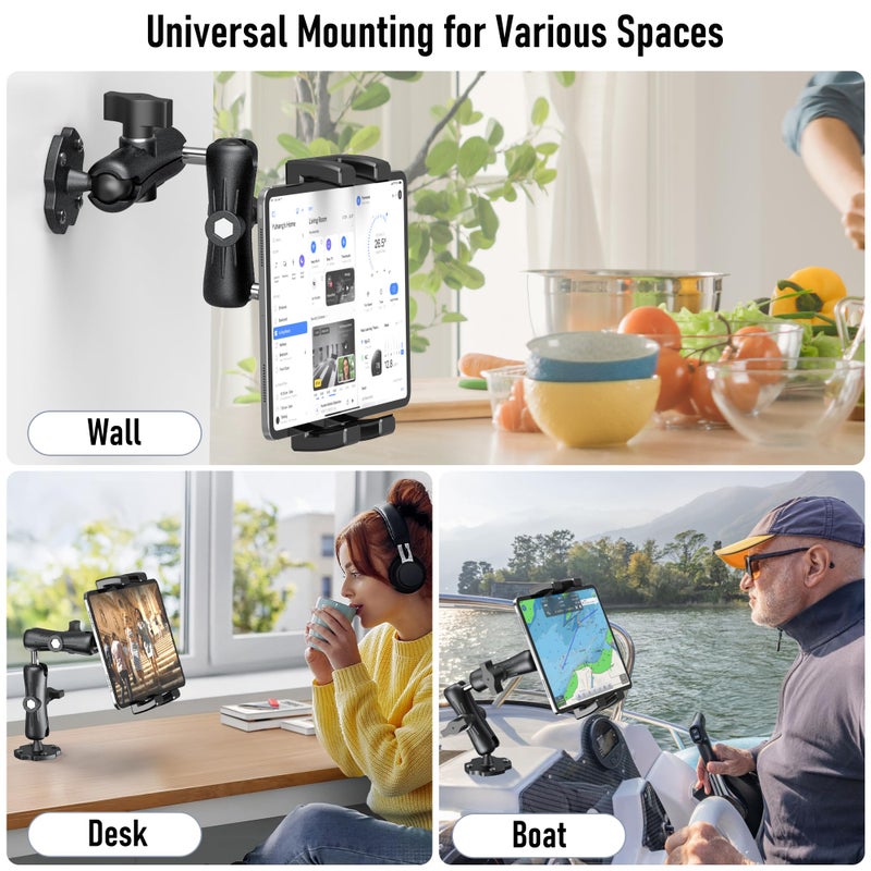 Keuvirya Aluminum Heavy Duty Tablet Mount Car Holder Dashboard for Truck/Vehicle/Desk/Wall, 360Â° Adjustable Dual Arm iPad Stand Holder Mount for 4.7"-12.9" iPad Pro/Air/Mini/Samsung Galaxy Tab - Image 3