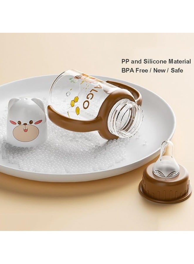 Algo Baby Milk Bottle - Cute Cartoon Design, BPA-Free Anti-Colic 120ml Standard Neck PP Feeding Bottle with Leakproof Silicone Cap, Durable Baby Bottle for Easy Feeding (Brown) - Image 2