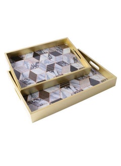 Generic 2-Piece Rectangular Wooden Tray Set Multicolor 41x31x6cm  - Image 3