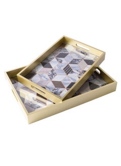 Generic 2-Piece Rectangular Wooden Tray Set Multicolor 41x31x6cm  - Image 2