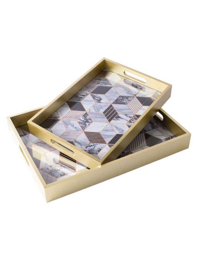 Generic - 2-Piece Rectangular Wooden Tray Set Multicolor 41x31x6cm - Image 1