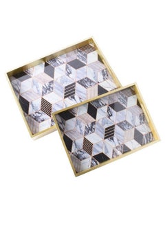 Generic 2-Piece Rectangular Wooden Tray Set Multicolor 41x31x6cm  - Image 1