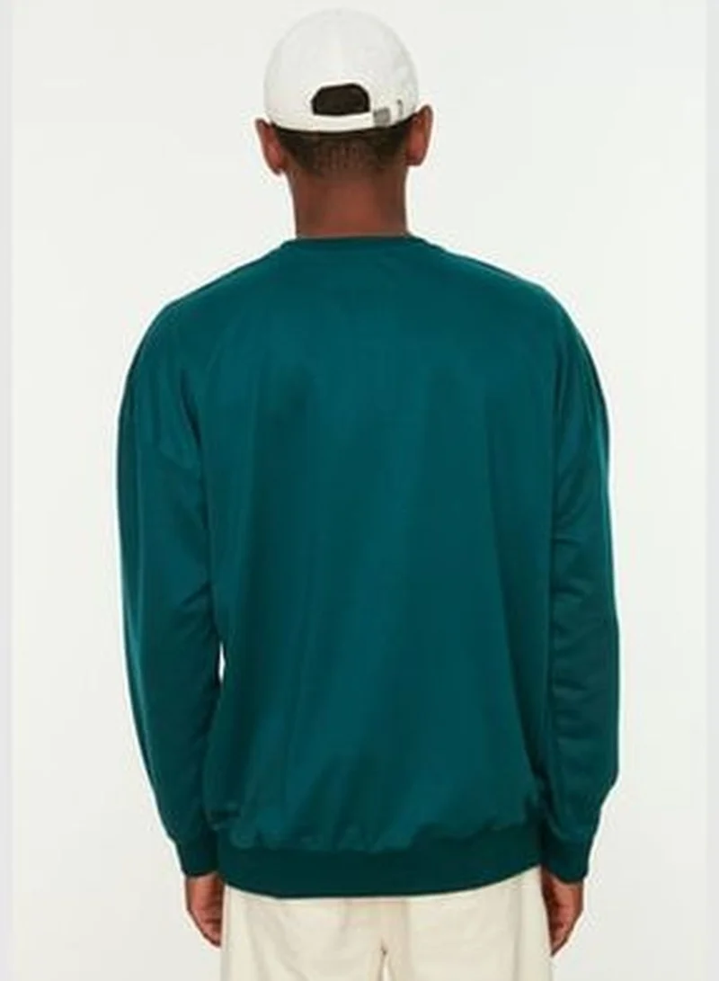 trendyol Men's Emerald Green Oversize/Wide-Fit Crew Neck College Printed Sweatshirt TMNAW22SW0812