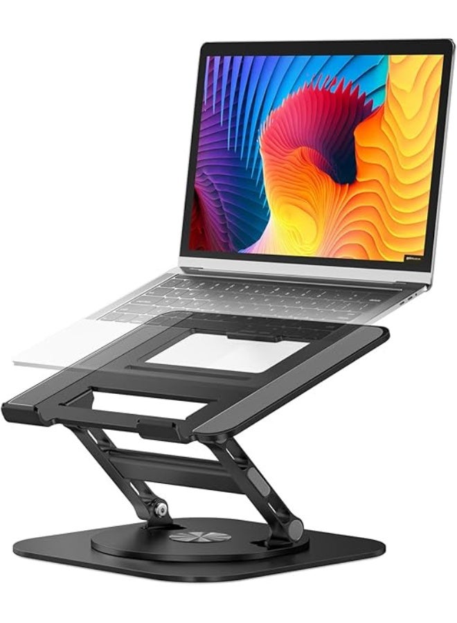 حامل لابتوب قابل للتعديل مع قاعدة دوارة 360 درجة – حامل ألومنيوم مريح وقابل للطي لأجهزة اللابتوب حتى 16 بوصة – أسود - Image 2