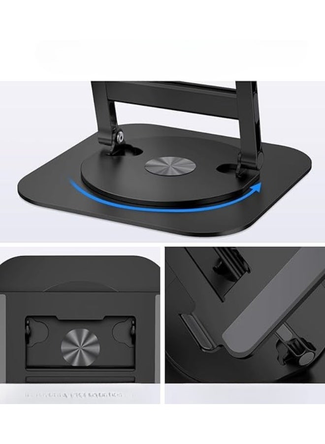 حامل لابتوب قابل للتعديل مع قاعدة دوارة 360 درجة – حامل ألومنيوم مريح وقابل للطي لأجهزة اللابتوب حتى 16 بوصة – أسود - Image 3