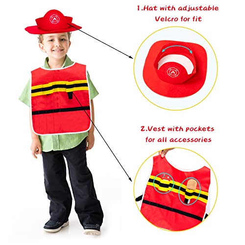 UMU Firefighter Costume for Kids 14 PCS Pretend Toy Wooden Fireman Role Play Firefighter Accessories with Fire Extinguisher and Hydrant Fireman Costume Kit for Kids 3 4 5 Toddlers Boys Girls - Image 5