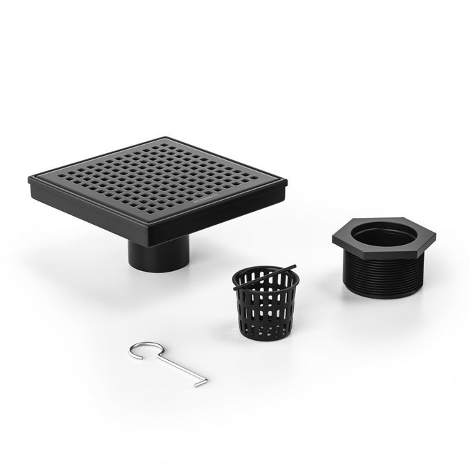SQUARE SHOWER DRAIN 6 304 STAINLESS STEEL FLOOR DRAIN WITH GRID DRAIN COVER HAIR STRAINER SHOWER DRAIN WCUPC CERTIFIED MATTE BLACK