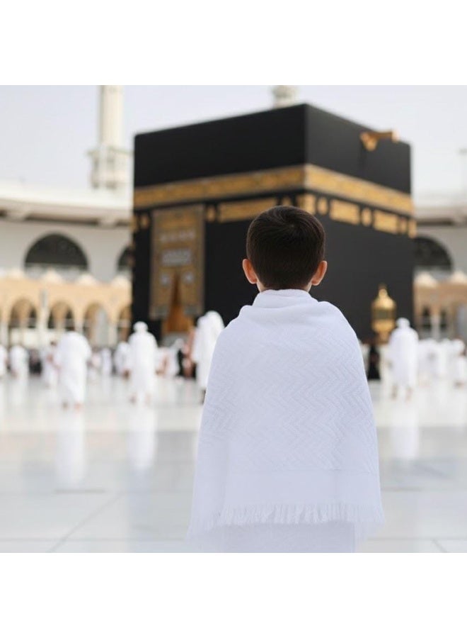 توالا ملابس إحرام  الأطفال  مزودة بزرين كبس وشريط لاصق، سريعة الامتصاص، مصنوعة من القطن الطبيعي 100%، مزودة بحزام، أزرار كبس قوية وجيب داخلي، ,50X 90 CM - Image 2