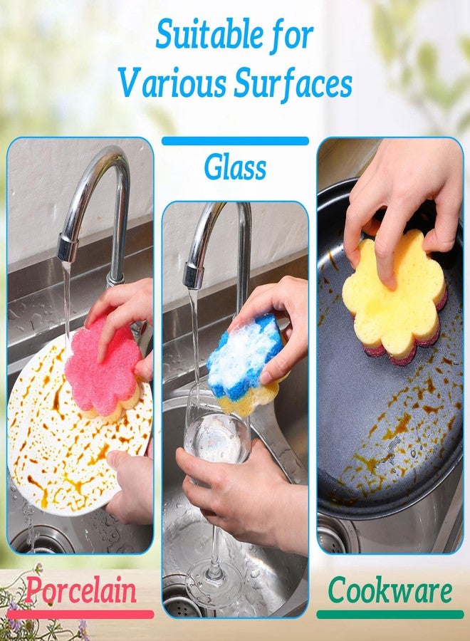 Oruola 3pcs Scrubbies for Dishes, Dish Washing Sponge, Dual-Sided Temperature Scrubby Sponges, Flower Dual-Sided Sponge for Dish, Bathroom, Kitchen, Washing & Plus, Multipurpose - Image 4