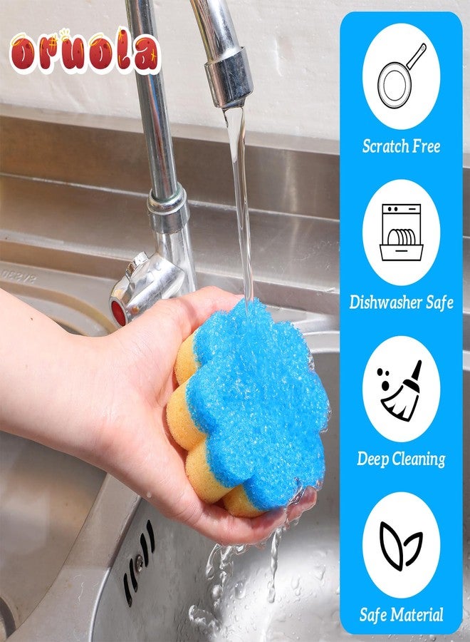 Oruola 3pcs Scrubbies for Dishes, Dish Washing Sponge, Dual-Sided Temperature Scrubby Sponges, Flower Dual-Sided Sponge for Dish, Bathroom, Kitchen, Washing & Plus, Multipurpose - Image 5