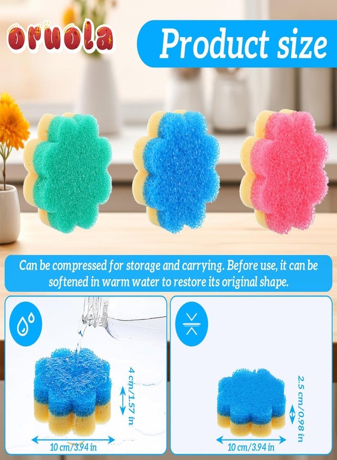 Oruola 3pcs Scrubbies for Dishes, Dish Washing Sponge, Dual-Sided Temperature Scrubby Sponges, Flower Dual-Sided Sponge for Dish, Bathroom, Kitchen, Washing & Plus, Multipurpose - Image 2