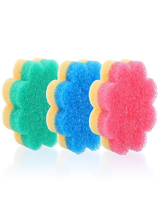 Oruola 3pcs Scrubbies for Dishes, Dish Washing Sponge, Dual-Sided Temperature Scrubby Sponges, Flower Dual-Sided Sponge for Dish, Bathroom, Kitchen, Washing & Plus, Multipurpose - Image 1