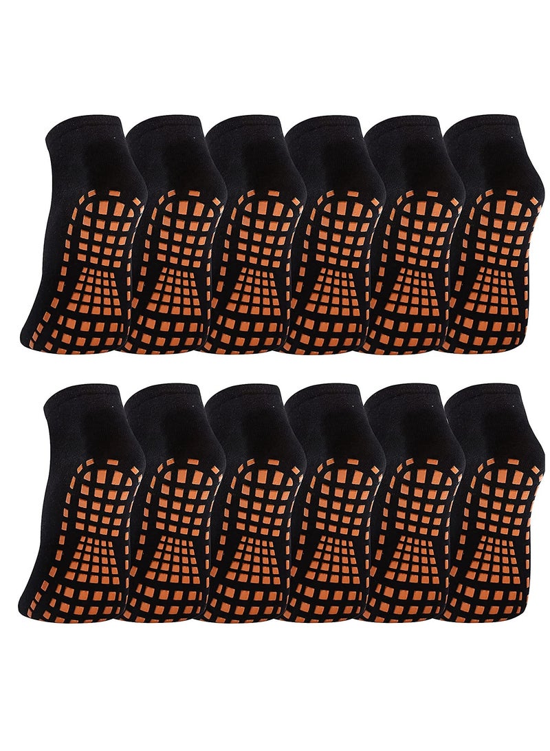 Barakah 12 Pairs Slipper Socks for Women, Non Slip Skid Gripper Socks,Athletic Short Cotton Socks Trampoline Socks for Adults Women Hospital Socks Yoga Socks(Black) - Image 1