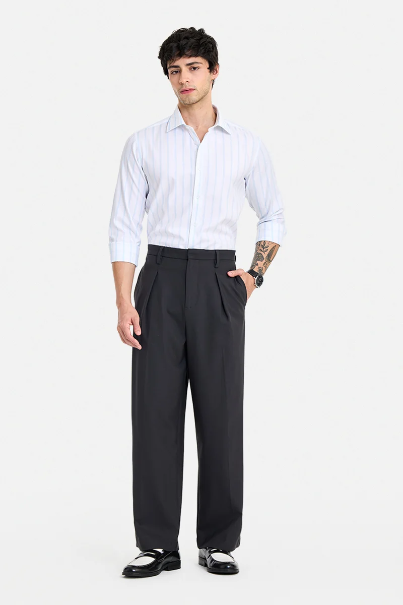 SNITCH White Textured Long Sleeve Slim Fit Shirt