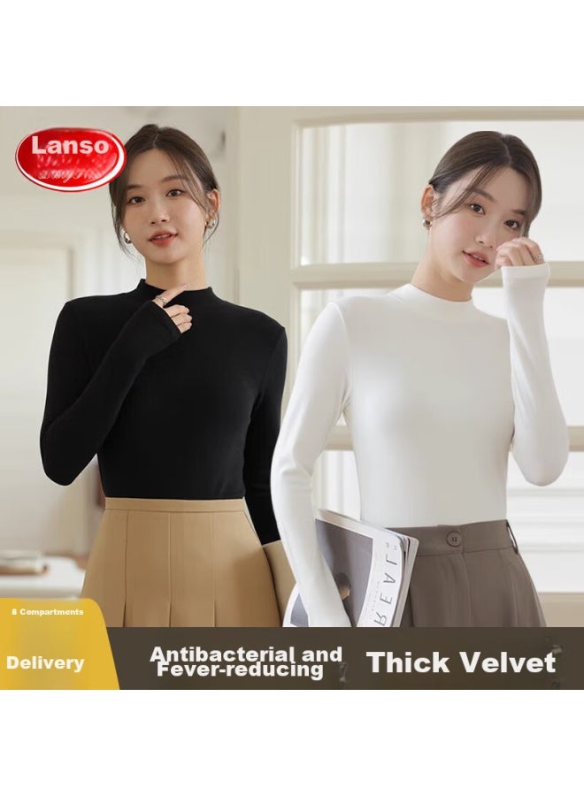 LANG SHA Langsha Women's Basic Undershirt, Spring And Autumn Style, Semi-turtleneck, Solid Color, Long-sleeve, Autumn Undershirt, Inner Layer, Slim-fit, Close-fitting, High-elastic Base Shirt  - Image 1