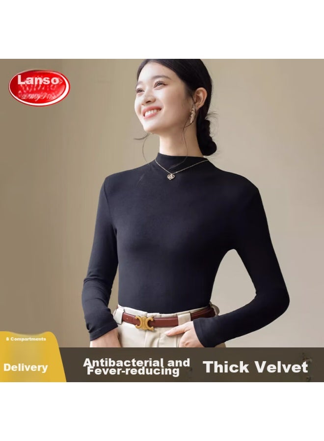LANG SHA Langsha Women's Basic Undershirt, Spring And Autumn Style, Semi-turtleneck, Solid Color, Long-sleeve, Autumn Undershirt, Inner Layer, Slim-fit, Close-fitting, High-elastic Base Shirt  - Image 2