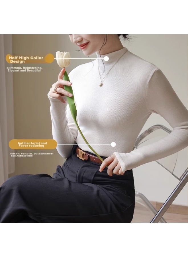 LANG SHA Langsha Women's Basic Undershirt, Spring And Autumn Style, Semi-turtleneck, Solid Color, Long-sleeve, Autumn Undershirt, Inner Layer, Slim-fit, Close-fitting, High-elastic Base Shirt  - Image 5