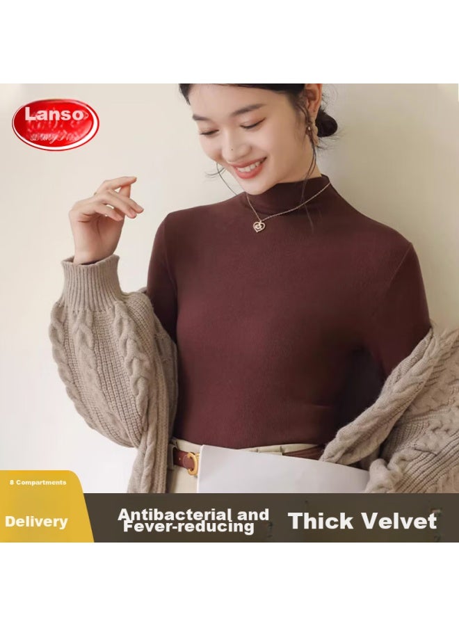 LANG SHA Langsha Women's Basic Undershirt, Spring And Autumn Style, Semi-turtleneck, Solid Color, Long-sleeve, Autumn Undershirt, Inner Layer, Slim-fit, Close-fitting, High-elastic Base Shirt  - Image 3