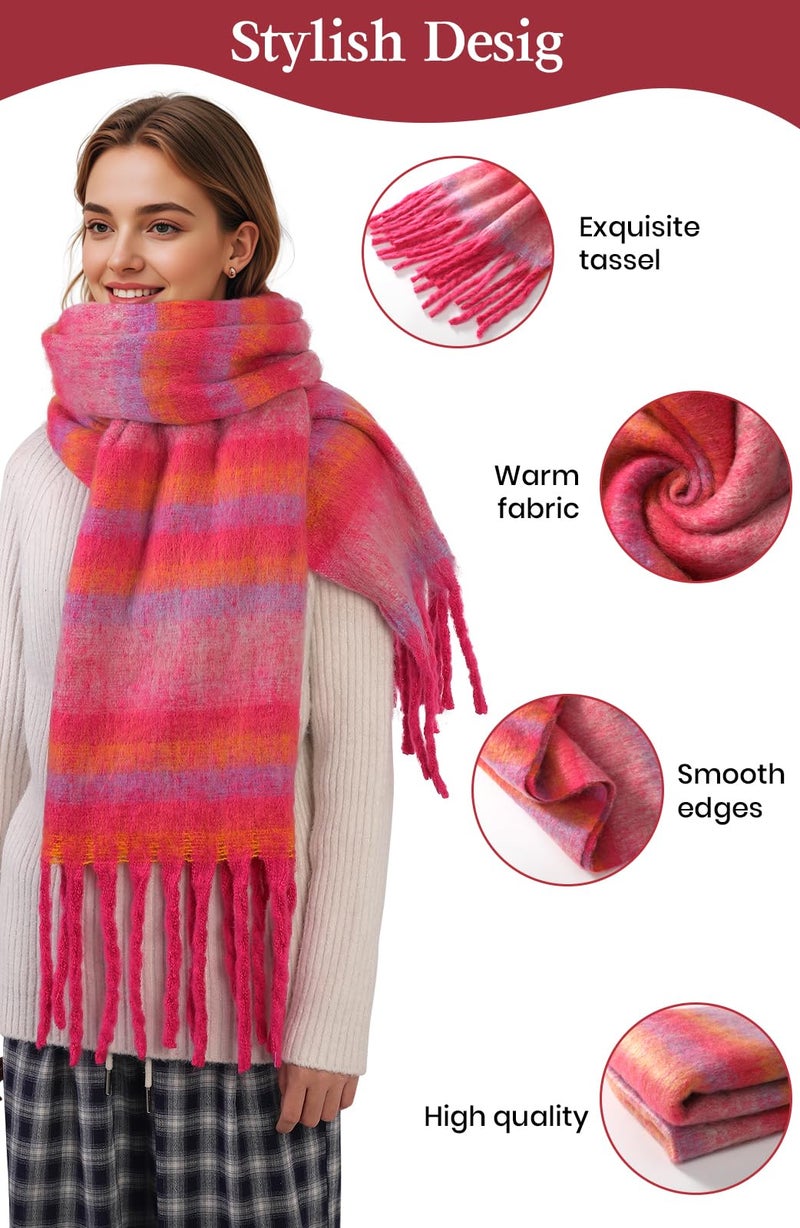 Tavaleu Winter Scarfs for Women, Mohair Large Chunky Plaid Scarves Oversized Colorful Cashmere Feel Warm Wrap Scarf for Cold Weather - Image 2