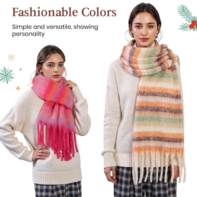 Tavaleu Winter Scarfs for Women, Mohair Large Chunky Plaid Scarves Oversized Colorful Cashmere Feel Warm Wrap Scarf for Cold Weather - Image 3