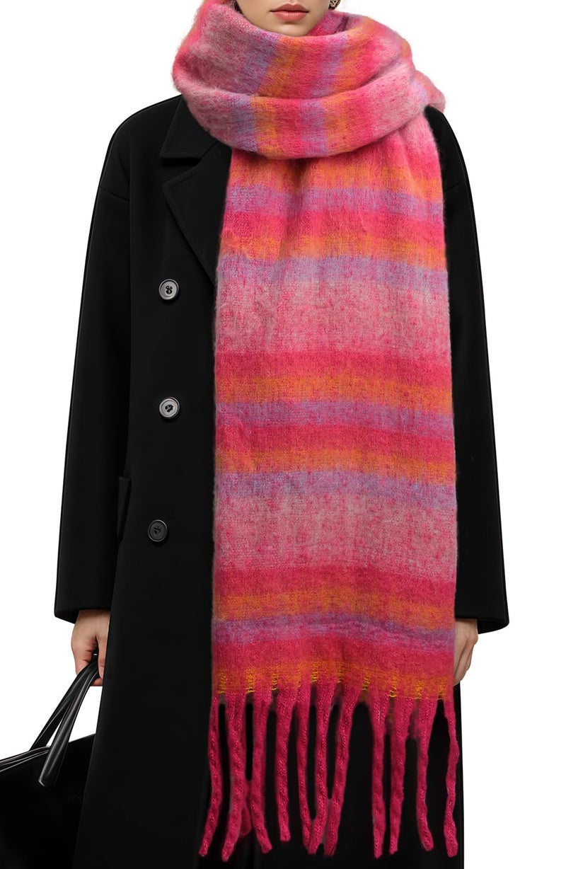Tavaleu Winter Scarfs for Women, Mohair Large Chunky Plaid Scarves Oversized Colorful Cashmere Feel Warm Wrap Scarf for Cold Weather - Image 1