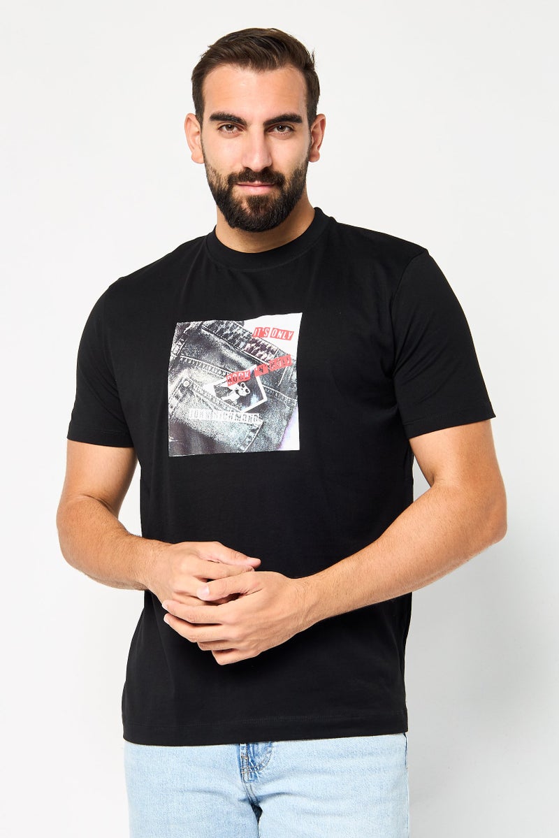 JOHN RICHMOND Men Crew Neck Short Sleeve Graphic Print T-Shirt, Black - Image 1