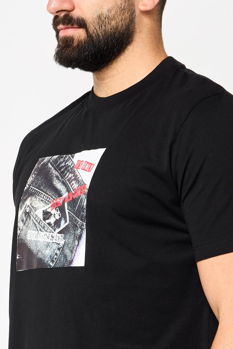 JOHN RICHMOND Men Crew Neck Short Sleeve Graphic Print T-Shirt, Black - Image 3