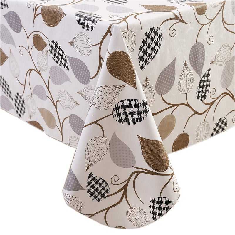 Walrus Heavy Duty Vinyl Tablecloth with Flannel Backing Waterproof OilProof Plastic Table Cloth StainResistant Wipeable Rectangle or Square Table Cover for Indoor and Outdoor Leaves 60X102 Inch 