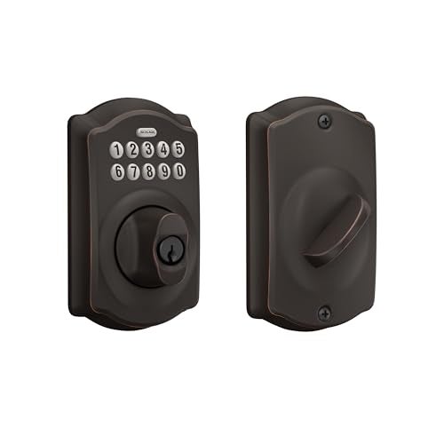 Schlage BE365 V CAM 716 Camelot Keypad Deadbolt, Electronic Keyless Entry Lock, Aged Bronze - Image 1