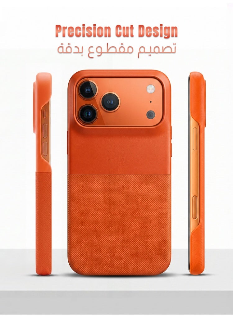 صوت واضح جراب لهاتف آيفون ١٧ برو ماكس، غطاء مغناطيسي متوافق مع تقنية ماج سيف، حماية نحيفة مقاومة للصدمات، حماية للكاميرا، قبضة مزدوجة الملمس مانعة للانزلاق، تصميم برتقالي خفيف الوزن - Image 2