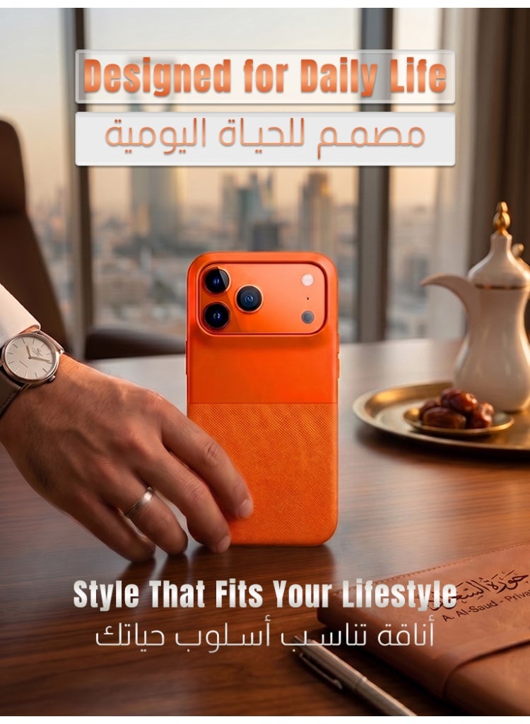 صوت واضح جراب لهاتف آيفون ١٧ برو ماكس، غطاء مغناطيسي متوافق مع تقنية ماج سيف، حماية نحيفة مقاومة للصدمات، حماية للكاميرا، قبضة مزدوجة الملمس مانعة للانزلاق، تصميم برتقالي خفيف الوزن - Image 5