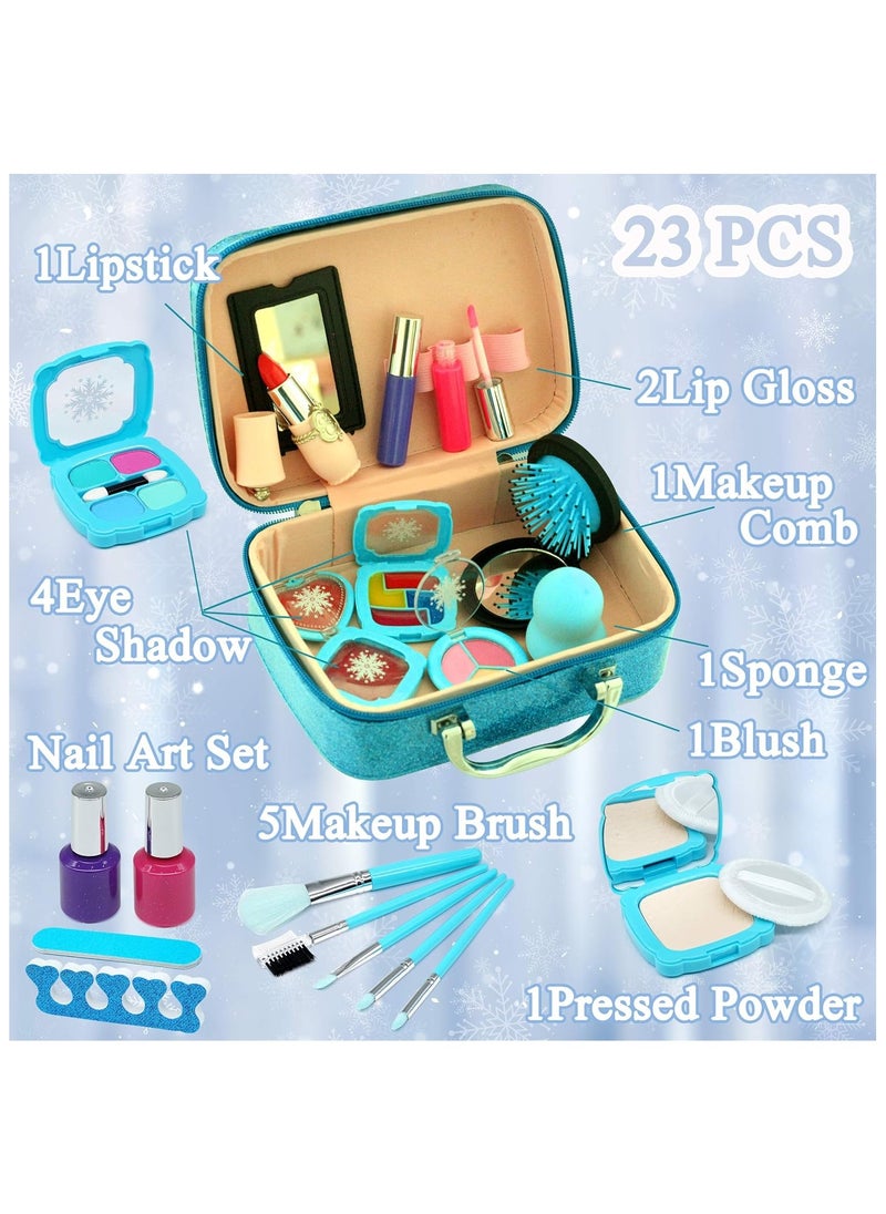 BLOOMING TIME Kids Makeup Kit for Girl, 25 Pcs Real Washable Makeup for Kids, Non-Toxic Frozen Makeup Set Cosmetic Toys for Little Girls Age 4 5 6 7 8 Year Old  - Image 4
