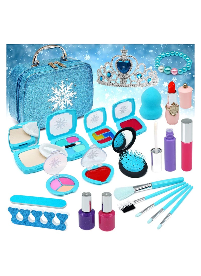 BLOOMING TIME Kids Makeup Kit for Girl, 25 Pcs Real Washable Makeup for Kids, Non-Toxic Frozen Makeup Set Cosmetic Toys for Little Girls Age 4 5 6 7 8 Year Old  - Image 2