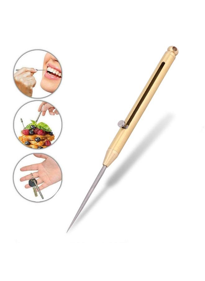 Thoraya Brass Tube Body Titanium Alloy Fruit Toothpick Portable Simple Multi Function Spring Flexible Toothpick Holder(A )  - Image 3