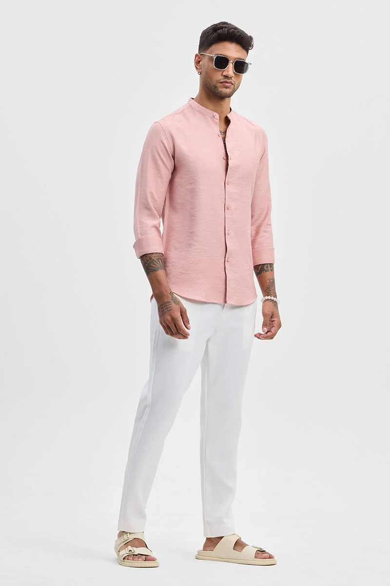 سنيتش Light Pink Textured Long Sleeve Slim Fit Casual Shirt