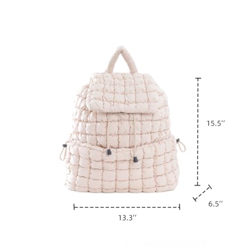 VAKAER Puffer Backpack for Women Lightweight Quilted Hiker Pack Drawstring Padding Backpacks for Travel Gym Beige - Image 3